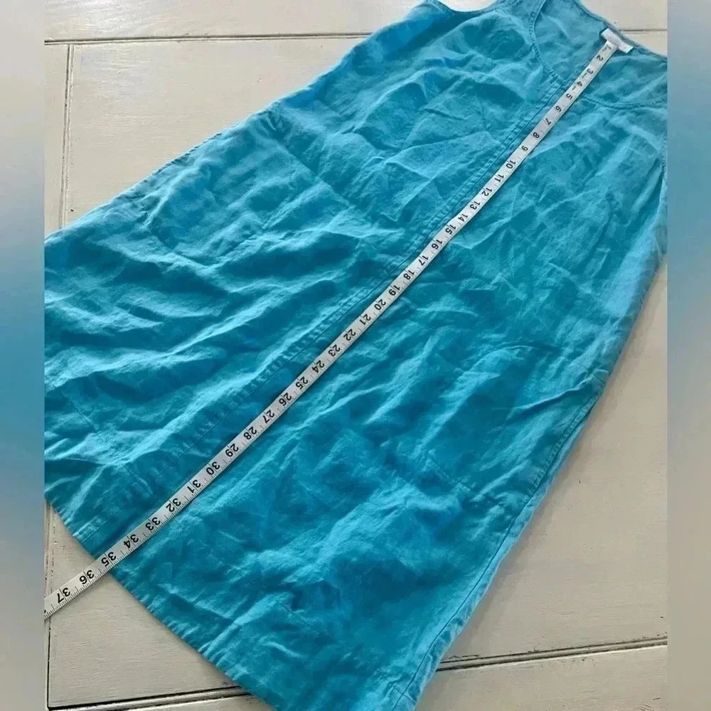 J Jill Dress Womens Blue Linen Shift Pockets Knee Length Lagenlook Capsule SZ S - Picture 6 of 6